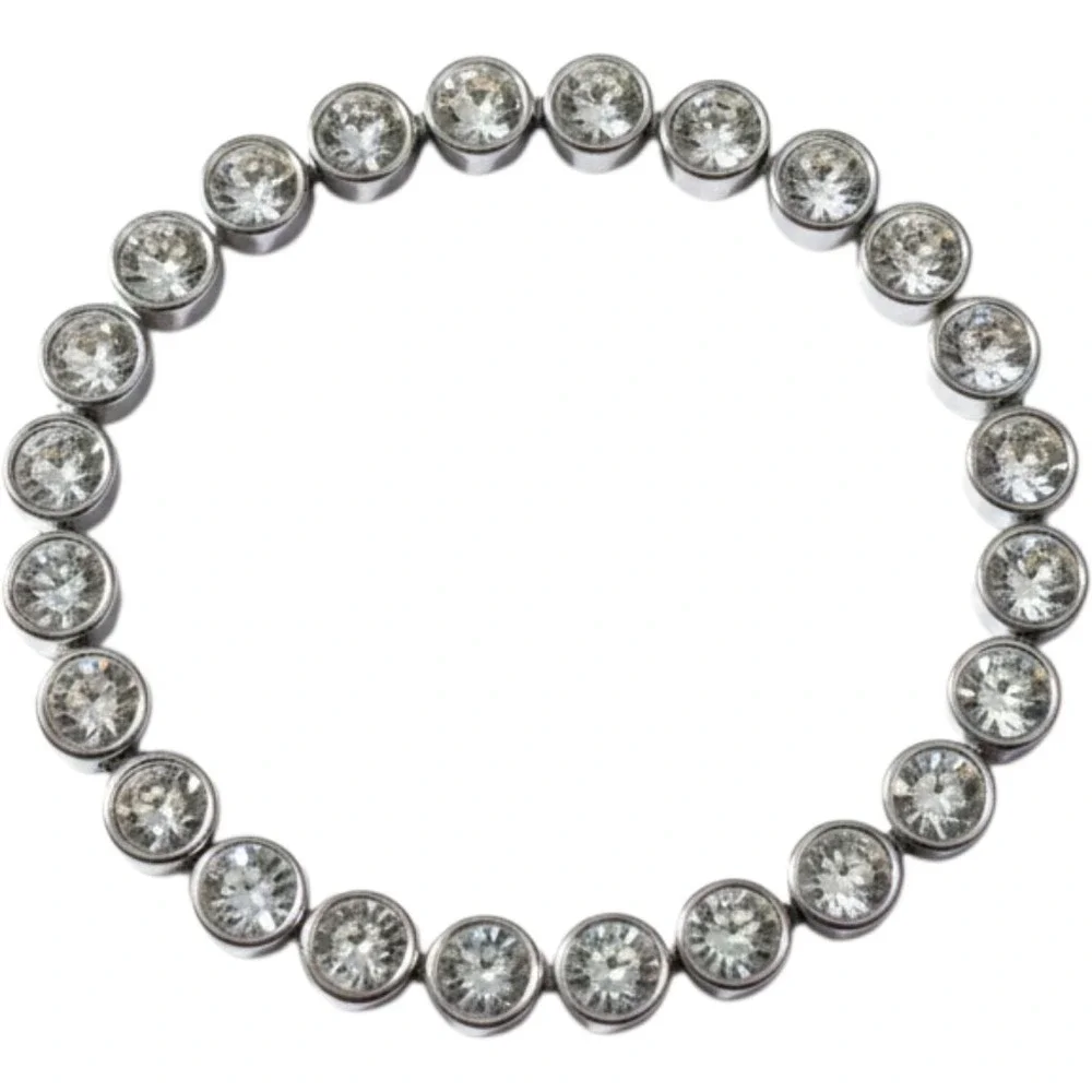 Vintage TC Stainless‎ Steel Bezel Set Clear Crystal Tennis Bracelet Silver Tone